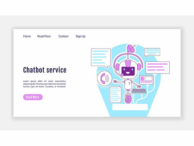 聊天机器人服务登陆页面平面轮廓矢量模板(Chatbot service landing page flat silhouette vector template)