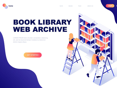 图书图书馆等距登陆页面模板(Book Library Isometric Landing Page Template)