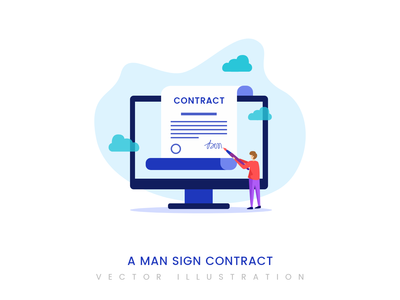 一个人签署合同矢量图(A man sign contract vector illustration)