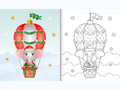 带有可爱的大象圣诞人物的图画书(coloring book with a cute elephant christmas characters)