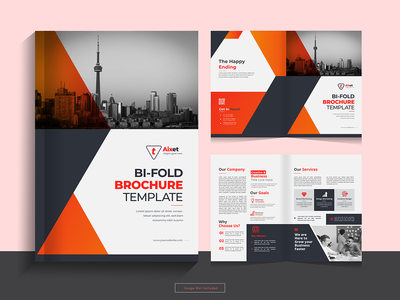 以 A4 格式清洁企业双折业务宣传册设计模板。(Clean corporate bi fold business brochure design template in A4 format.)