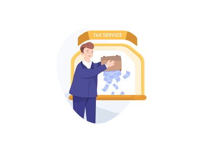 商人或纳税人纳税并从袋子里倒出来(Businessman or taxpayer pays taxes and pouring out from a bag money)