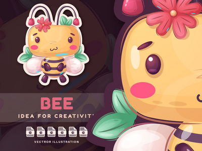卡通人物动物蜜蜂-贴纸(Cartoon Character Animal Bee - Sticker)