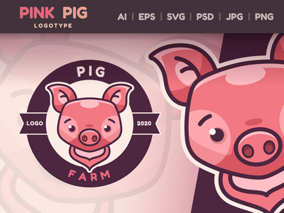 卡通人物动物猪-标识(Cartoon Character Animal Pig - Logotype)