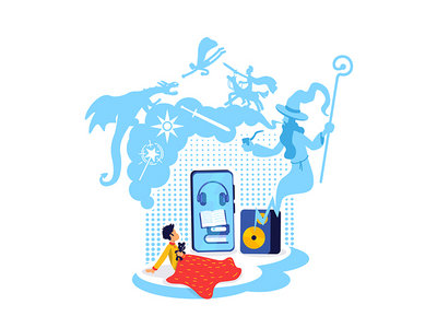 儿童有声读物平面概念矢量图(Audiobook for kids flat concept vector illustration)