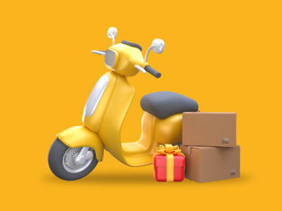 带包装和礼品盒的滑板车，用于运输插图(a scooter with package and gift box for shipping illustration)