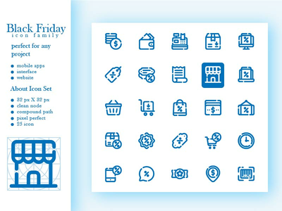 黑色星期五图标与样式大纲(Black Friday Icon With Style Outline)