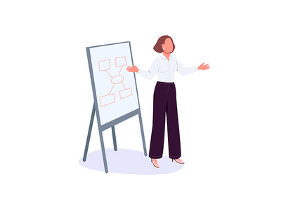 女商人提出项目平面颜色矢量不露面人物(Businesswoman presents project flat color vector faceless character)