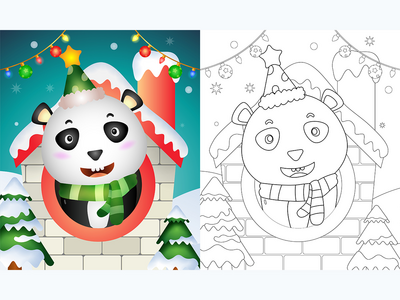 带有可爱熊猫圣诞人物的图画书(coloring book with a cute panda christmas characters)