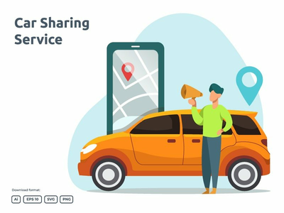 汽车共享或在线出租车插图概念(Car sharing or online taxi illustration concept)