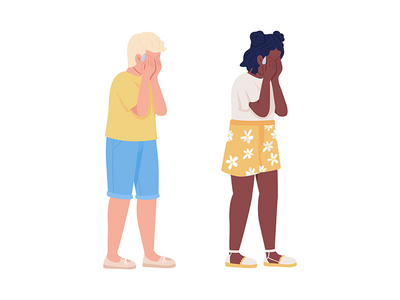 哭泣的孩子半平面彩色矢量字符集(Crying kids semi flat color vector characters set)