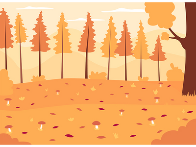 秋天的树林平面颜色矢量图(Autumn woods flat color vector illustration)