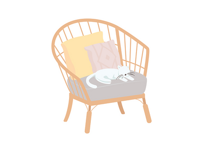 带宠物半平面彩色矢量项目的舒适扶手椅(Comfortable armchair with pet semi flat color vector item)
