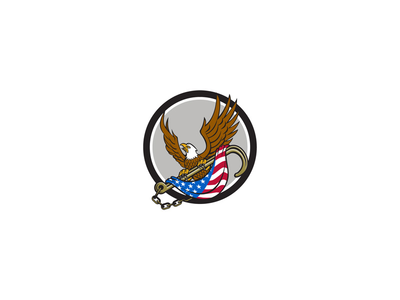 美国鹰抓着拖曳 J 钩旗圈复古(American Eagle Clutching Towing J Hook Flag Circle Retro)