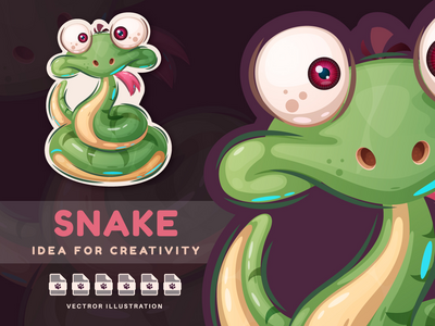 卡通人物动物疯狂的蛇 - 贴纸(Cartoon Character Animal Crazy Snake - Sticker)