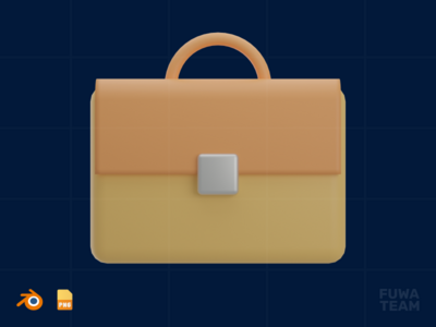 公文包 - 3D 设计思维插图（正面）(Briefcase - 3D Design Thinking Illustration (front))