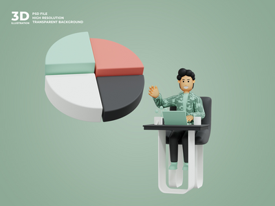 使用笔记本电脑工作的 3d 男性角色(3d male character working using laptop)