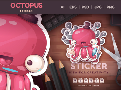 幼稚的卡通人物贴纸八达通(Childish Cartoon Character Sticker Octopus)