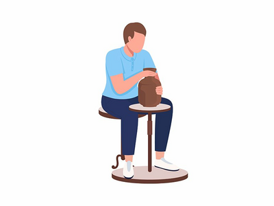 陶瓷艺术家制作陶器半平面彩色矢量字符(Ceramic artist making pottery semi flat color vector character)