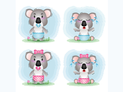 儿童风格的可爱小考拉系列(cute baby koala collection in the children's style)