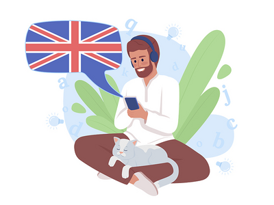 音频英语语言课程 2D 矢量隔离插图(Audio english language course 2D vector isolated illustration)