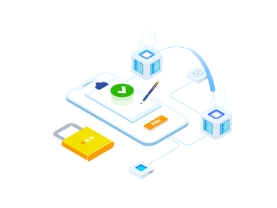 合同安全 Blockchain 等距图(Contract Security Blockchain Isometric Illustration)