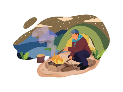 营火旁的一个人(A man by camp fire)