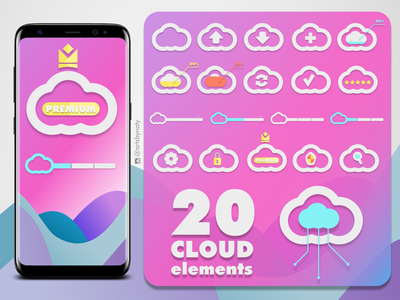 Cloud Elements Kit - 20 个干净的浮云设计。(Cloud Elements Kit - 20 Clean floating clouds design.)