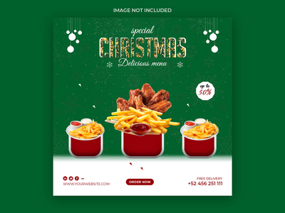 餐厅美味菜单模板的圣诞社交媒体帖子(Christmas social media post for restuarant delicious menu template)
