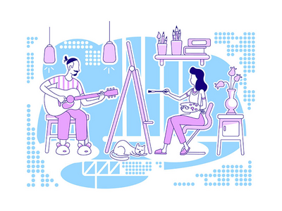 创意爱好平面剪影矢量图(Creative hobbies flat silhouette vector illustration)