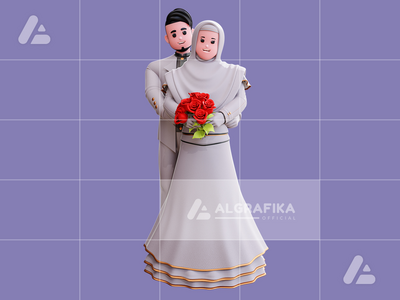 3d 婚礼情侣人物插图(3d wedding couple character illustration)
