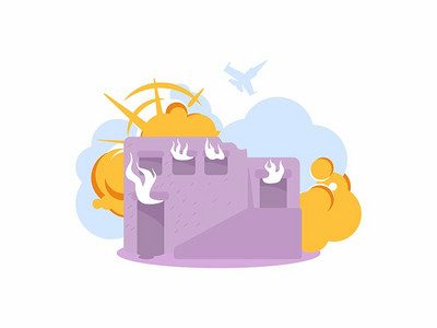 带有导弹半平面彩色矢量对象的轰炸房屋(Bombing house with missile semi flat color vector object)