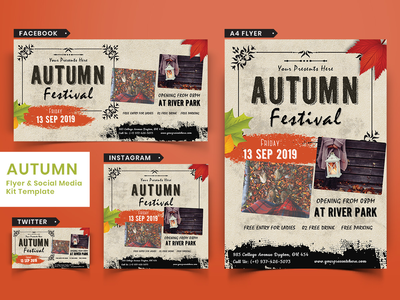 秋季节日传单和社交媒体包-04(Autumn Festival Flyer & Social Media Pack-04)
