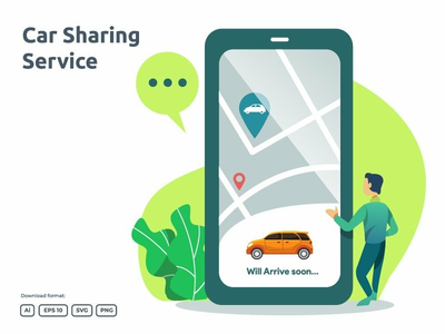 汽车共享或在线出租车插图概念(Car sharing or online taxi illustration concept)