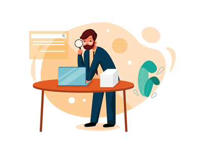 商人正在通过放大镜和搜索(Businessman is looking through magnifying glass and search)