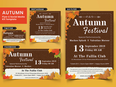 秋季节日传单和社交媒体包 12(Autumn Festival Flyer & Social Media Pack-12)