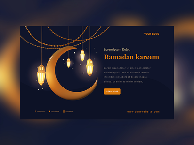 3d 渲染-横幅概念斋月卡里姆与新月和灯笼(3d render - Banner concept Ramadan Kareem with crescent moon and lantern)