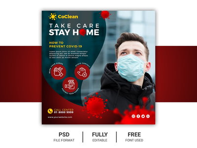 电晕病毒保健横幅，社交媒体 Instagram 帖子为电晕病毒(Corona Virus Health Care Banner, Social Media Instagram Post for Corona Virus)