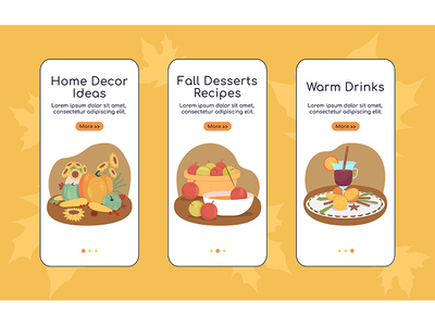 秋季作文入职移动应用屏幕平面矢量模板(Autumnal composition onboarding mobile app screen flat vector template)