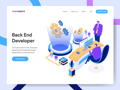后端开发人员等距图(Back End Developer Isometric Illustration)