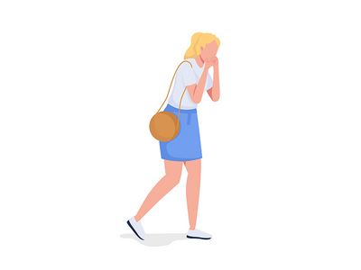 具有神经衰弱半扁平色矢量特征的金发女孩(Blond girl having nervous breakdown semi flat color vector character)