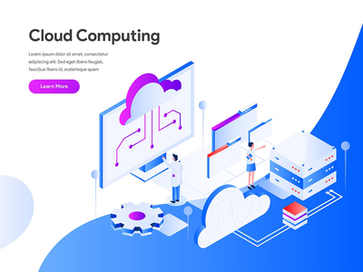 云计算等距插图概念(Cloud Computing Isometric Illustration Concept)