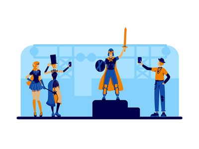 对此感到节日 2D 矢量网页横幅、海报(Cosplayer festival 2D vector web banner, poster)