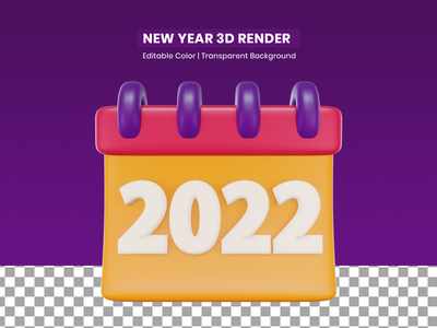 2022 年日历新年快乐 3D 渲染插图(Calendar 2022 Happy New Year 3D Render Illustration)