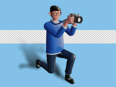 3d 人物拍摄对象的插图。高级 psd(3d illustration of a character photographing an object. premium psd)