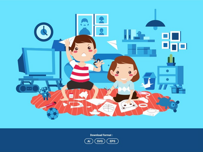 孩子们在客厅玩耍(Children playing in the living room)