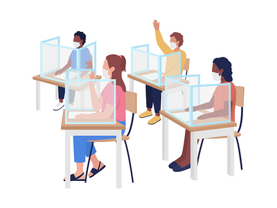 冠状病毒流行课后半平面彩色矢量字符(After coronavirus epidemic lesson semi flat color vector character)