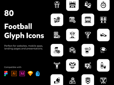 80 个足球字形图标(80 Football Glyph Icons)