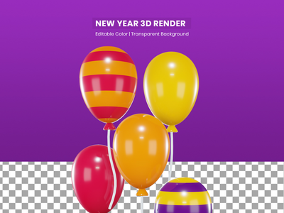 气球新年快乐 3d 渲染插图(Balloon Happy New Year 3D Render Illustration)
