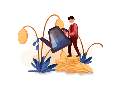 给美元植物浇水的商人(Businessman watering dollar plant)